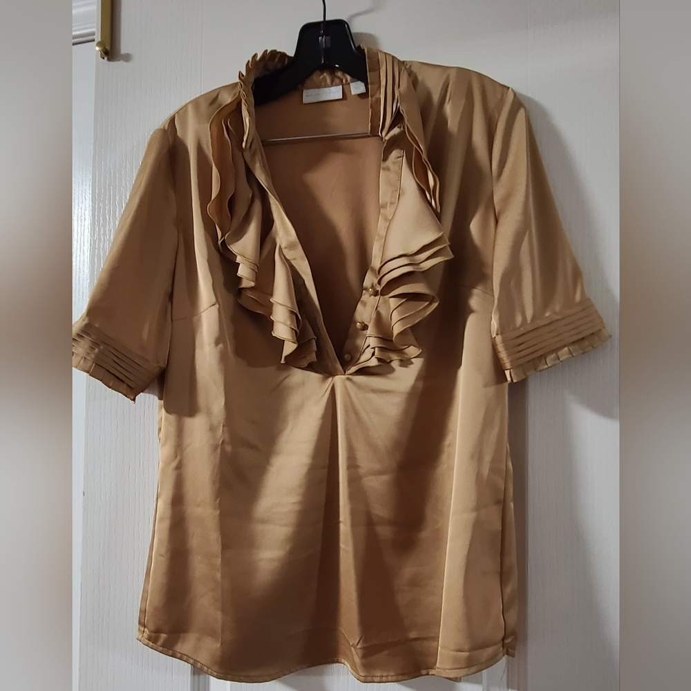 New York & Company Gold Ruffle Blouse